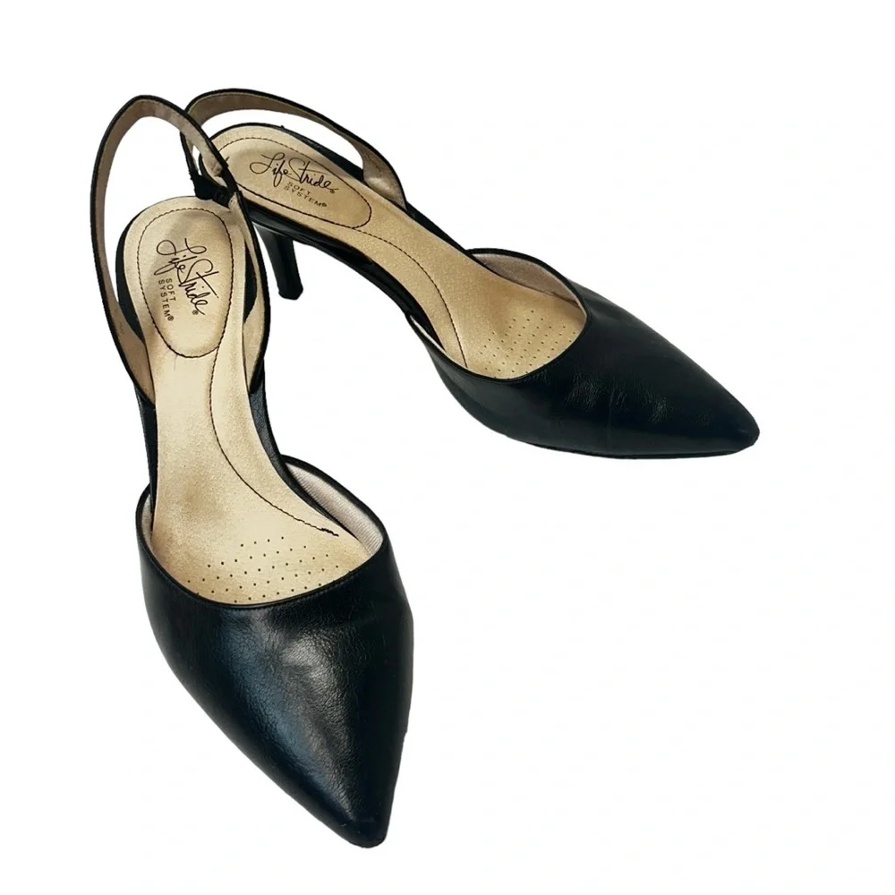 Life Stride Shane Black Pointy Toe Sandal Heel Pump - Picture 2 of 8
